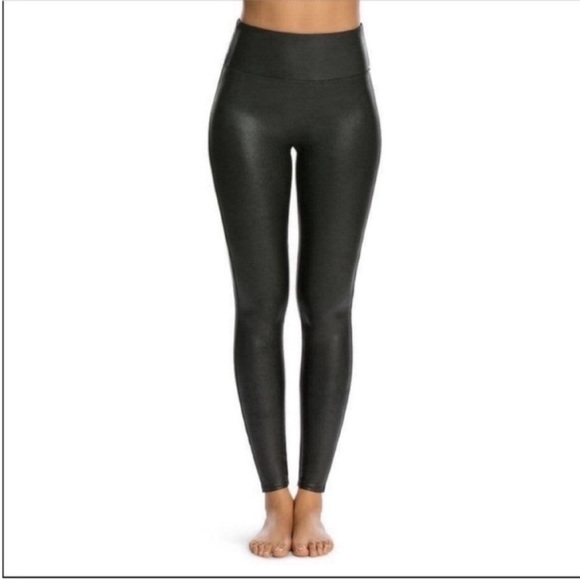 SPANX Black Coated Leggings - Picture 1 of 5